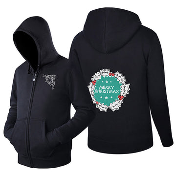 Navidad Sudadera Estampada de Guirnalda y Campana Sudadera con Cremallera para Adultos Unisex